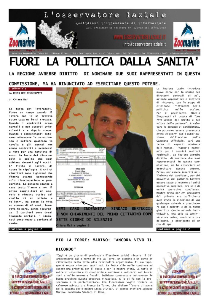 L'osservatore d'Italia edizione del 1 Maggio 2013
